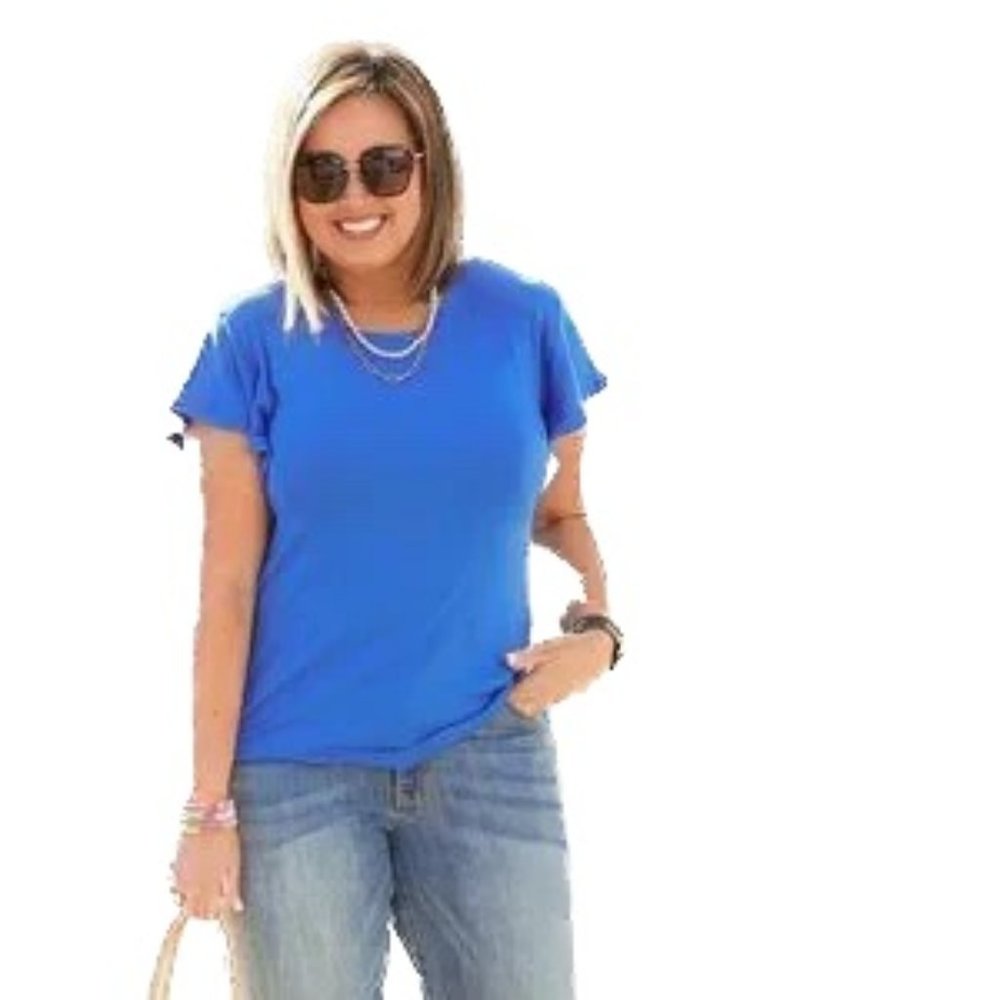 Cabi Flutter T Shirt 6132 Women's Blue Short Sleeve, Size Large